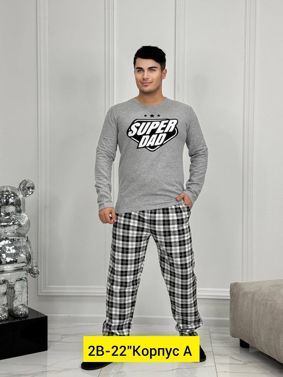 пижама мужская,пижама мужская со штанами,пижама мужская vienetta 103025_2387 серая,пижама мужская с брюками,костюм мужской