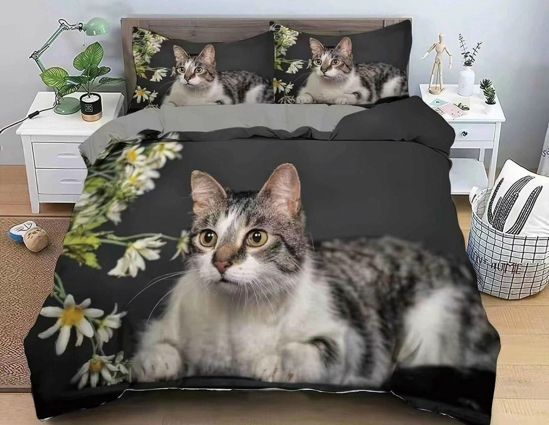 комплект постельного белья,постельного белья,комплект постельного белья с принтом,комплект постельного белья с пододеяльником,постельное белье белое с котами