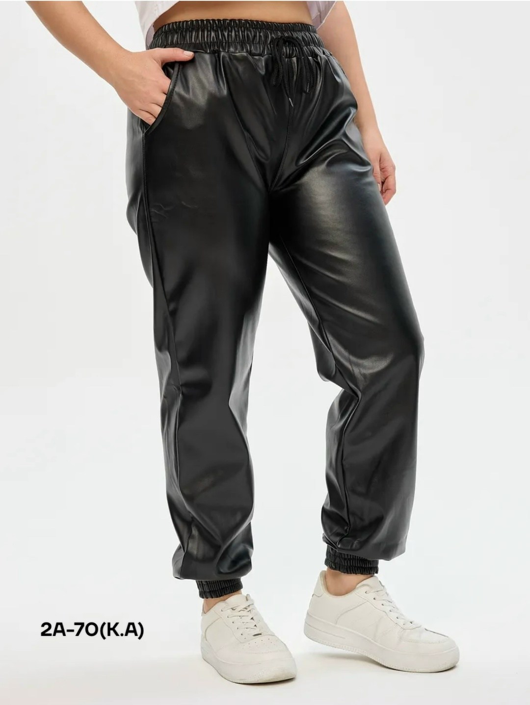 штаны кожаные,джоггеры из экокожи женские,брюки кожаные,брюки из экокожи,брюки из экокожи спортивные на резинке moliza 60682942