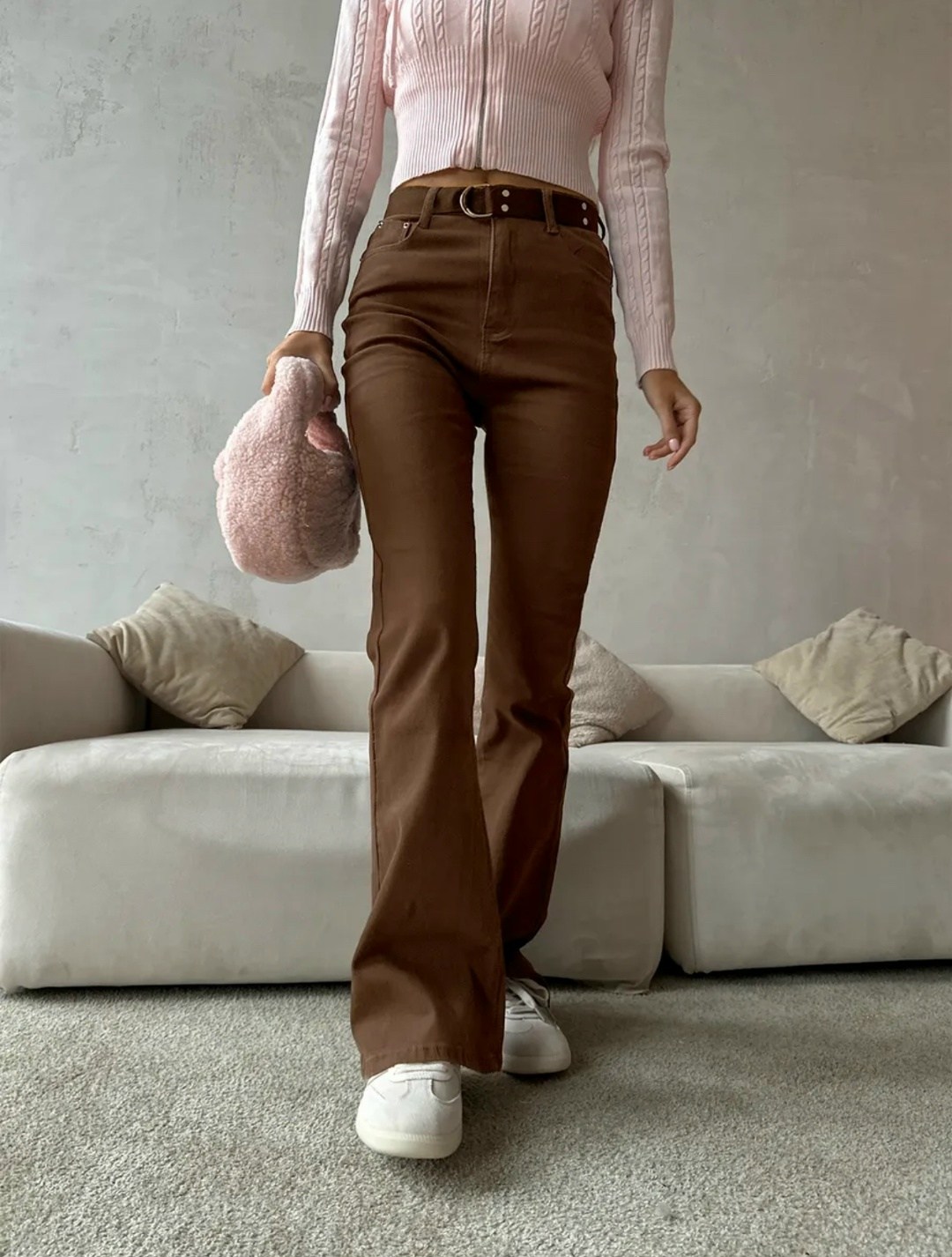 клеш джинсы женские,женские облегающие джинсы с завышенной талией,коричневые джинсы,модные брюки,брюки с высокой талией