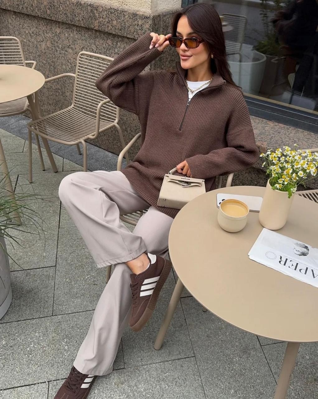 свитер женский,свитер оверсайз,свитер оверсайз с горлом вязаный на молнии,модный джемпер,свитер