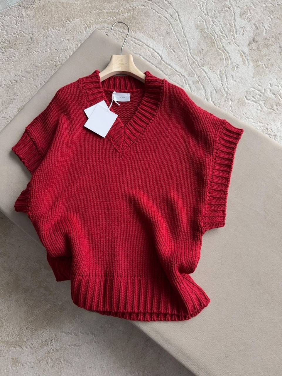 жилет вязаный оверсайз samira knits,вязаные жилеты,красная вязаная жилетка,жилетка женская,вязаные модные жилеты