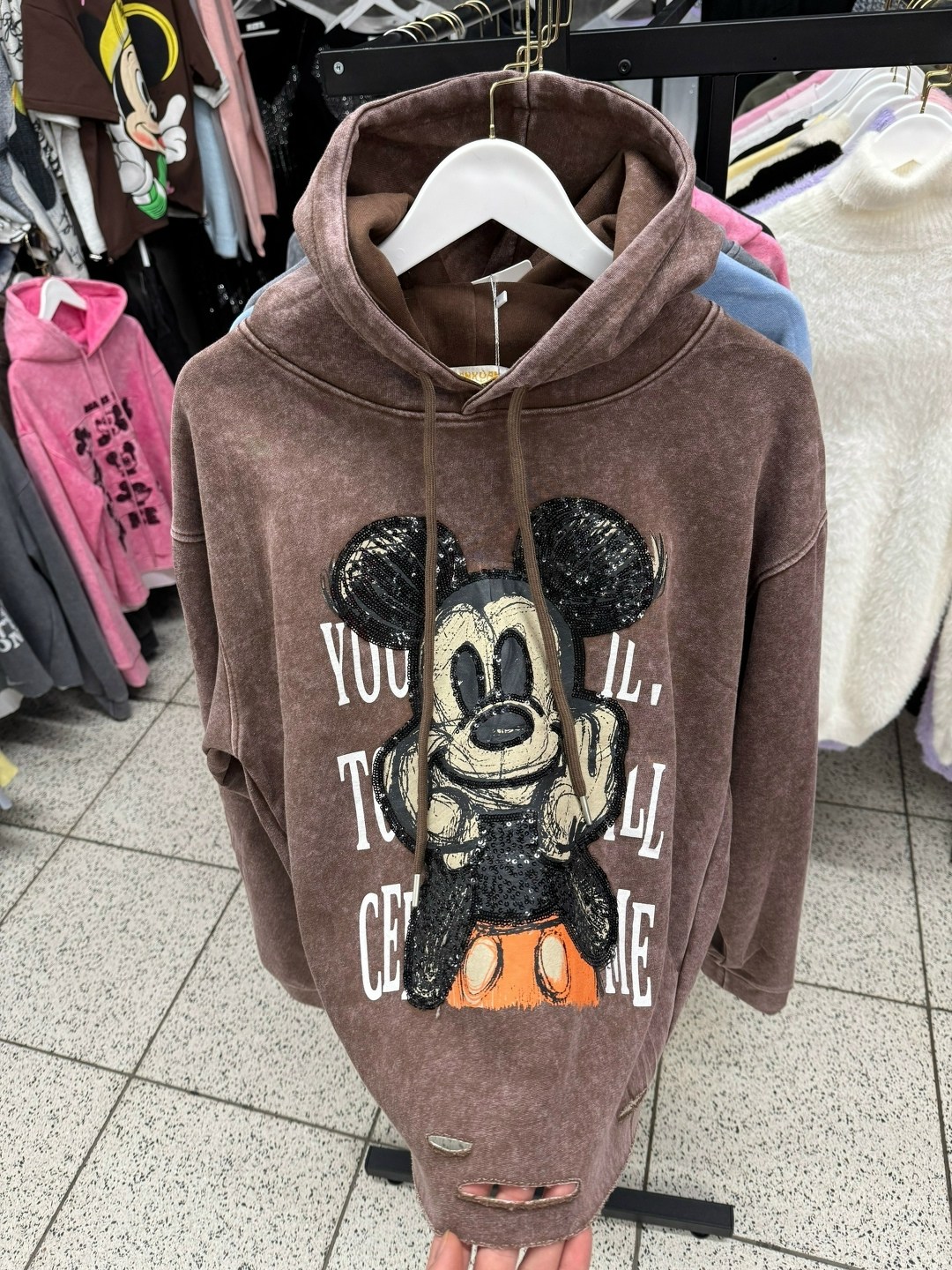 свитшот микки маус рваный оверсайз seza.brand,толстовка женская,женская кофта,кофта варенка оверсайз с принтом микки маусом,кофта худи