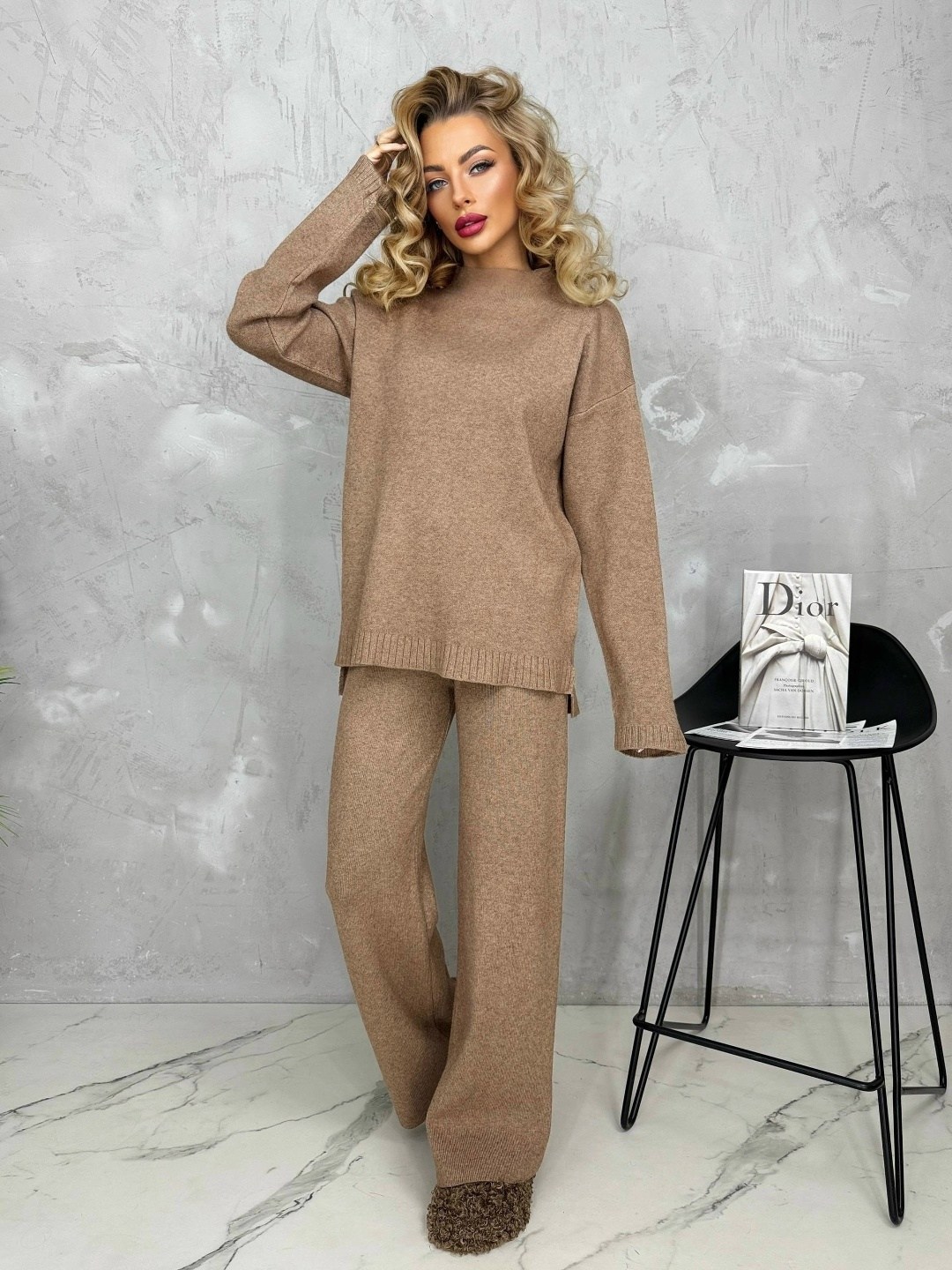 костюм двойка вязаный оверсайз voi-fashion,костюм трикотажный теплый с брюками amsia,костюм вязаный оверсайз win_hp fashion,костюм со штанами,костюм молочный