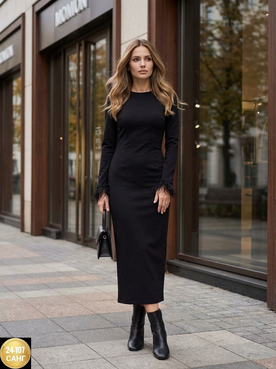 платье,платье с перьями,платье черное,платье женское п081п,платье женское