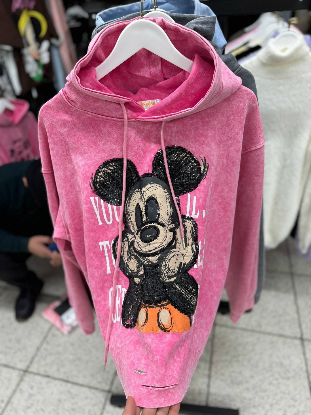 свитшот микки маус рваный оверсайз seza.brand,толстовка женская,женская кофта,кофта варенка оверсайз с принтом микки маусом,кофта худи