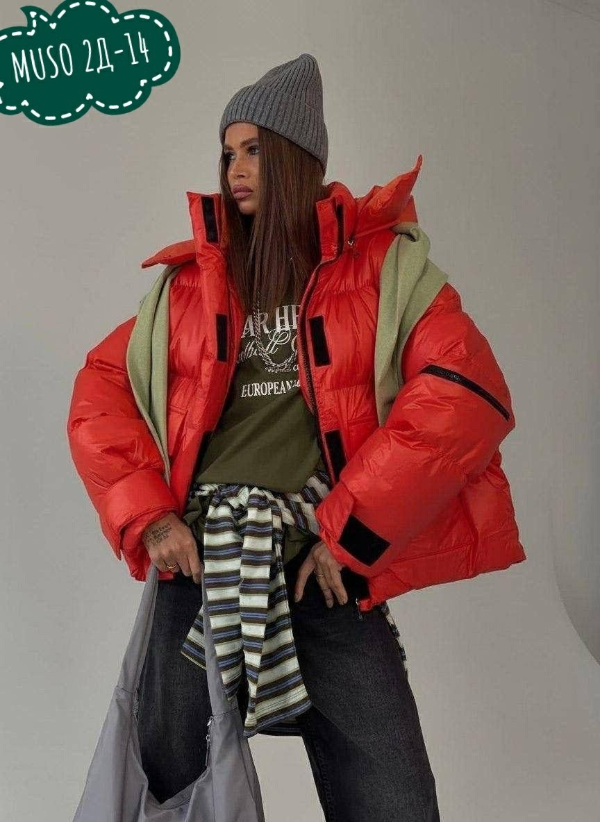 модная оранжевая куртка,женский пуховик,куртка оверсайз,оранжевый пуховик,зимняя куртка