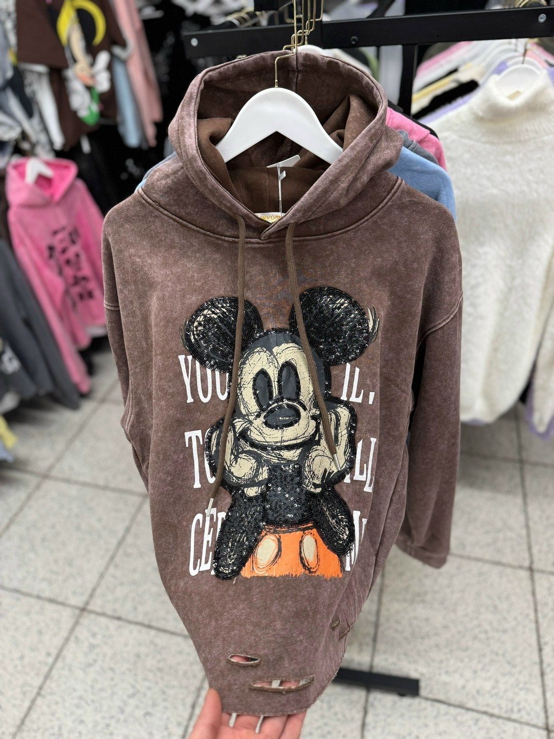 свитшот микки маус рваный оверсайз seza.brand,толстовка женская,женская кофта,кофта варенка оверсайз с принтом микки маусом,кофта худи