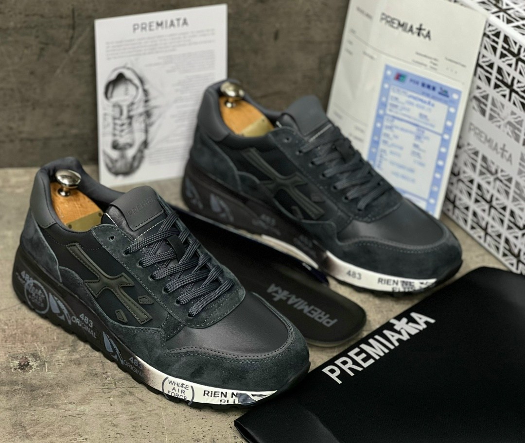 мужские кроссовки premiata,кроссовки premiata,кроссовки premiata 483 leather/suede grey dark,кроссовки премиата мик,мужские кроссовки premiata a117597 зимние с мехом серые