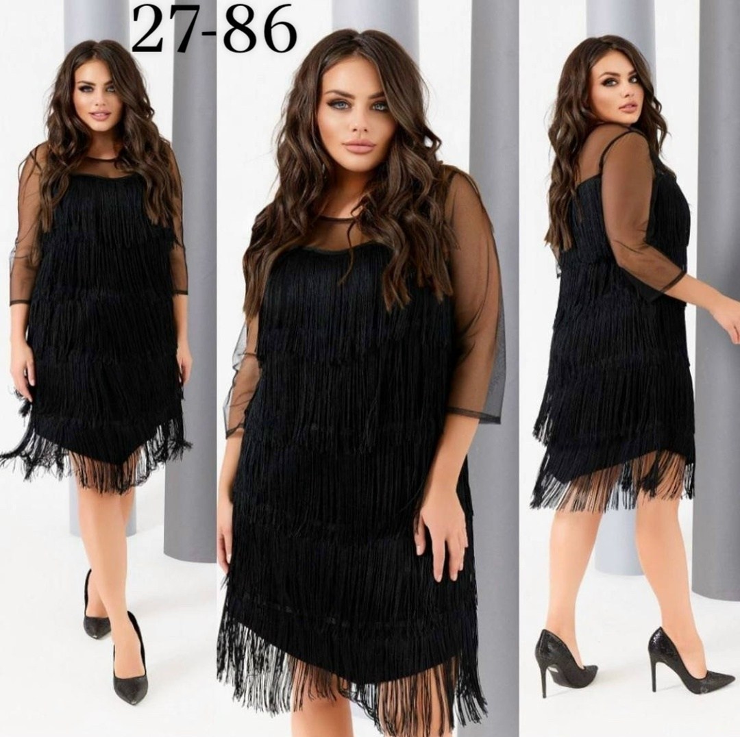 платье в размер ткань крепун декорировано бахромой,платье с бахромой для полных,платье с бахромой,платье с бахромой большого размера,платье с бахромой нарядное большой размер arno 478483059