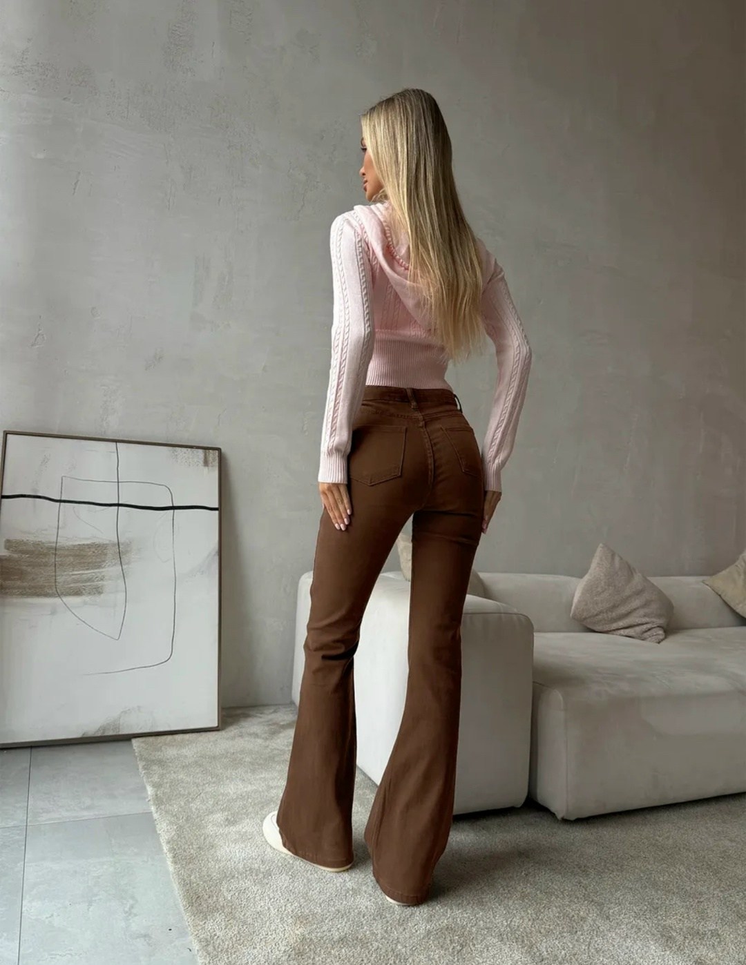 клеш джинсы женские,женские облегающие джинсы с завышенной талией,коричневые джинсы,модные брюки,брюки с высокой талией