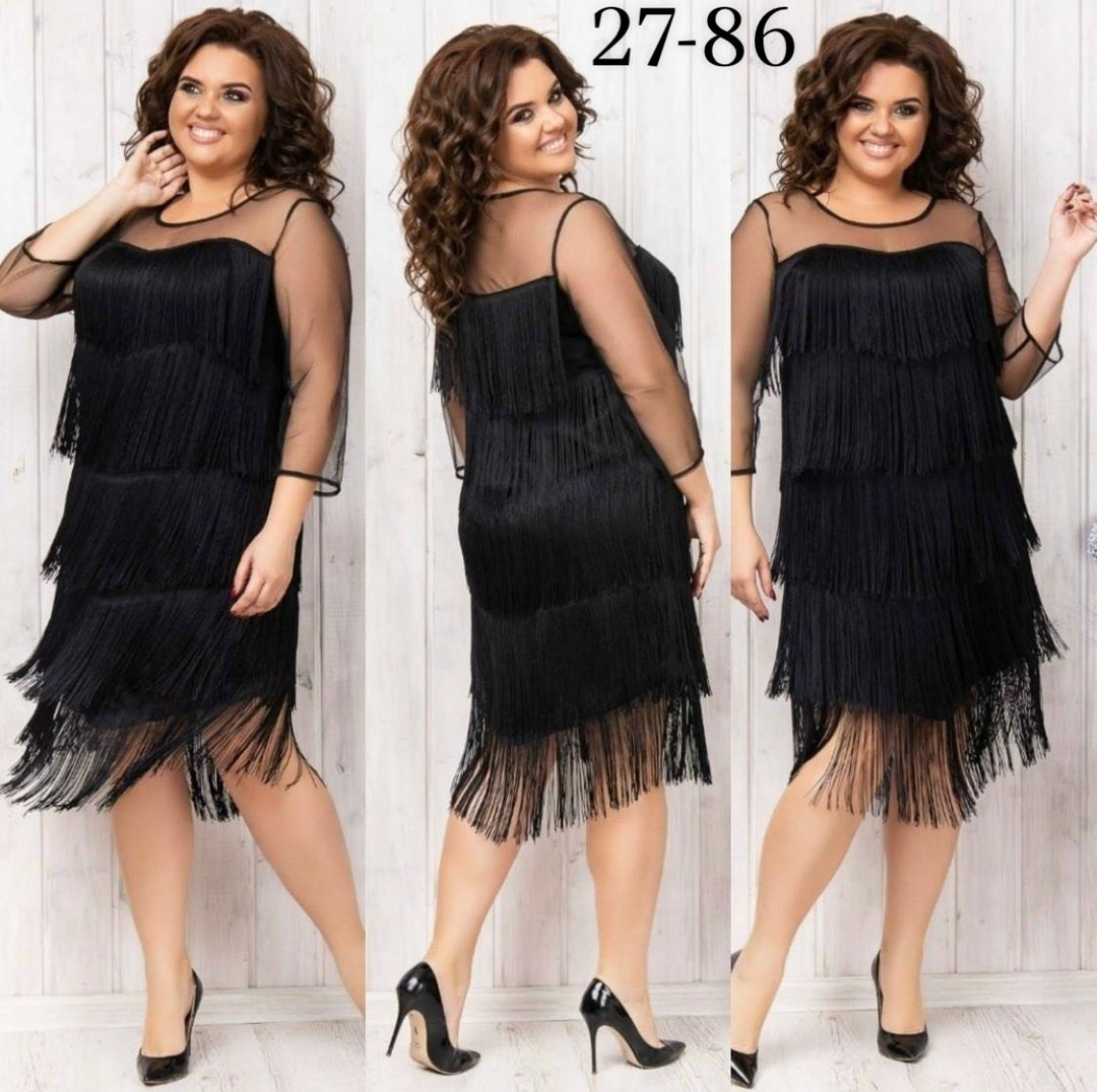 платье в размер ткань крепун декорировано бахромой,платье с бахромой для полных,платье с бахромой,платье с бахромой большого размера,платье с бахромой нарядное большой размер arno 478483059