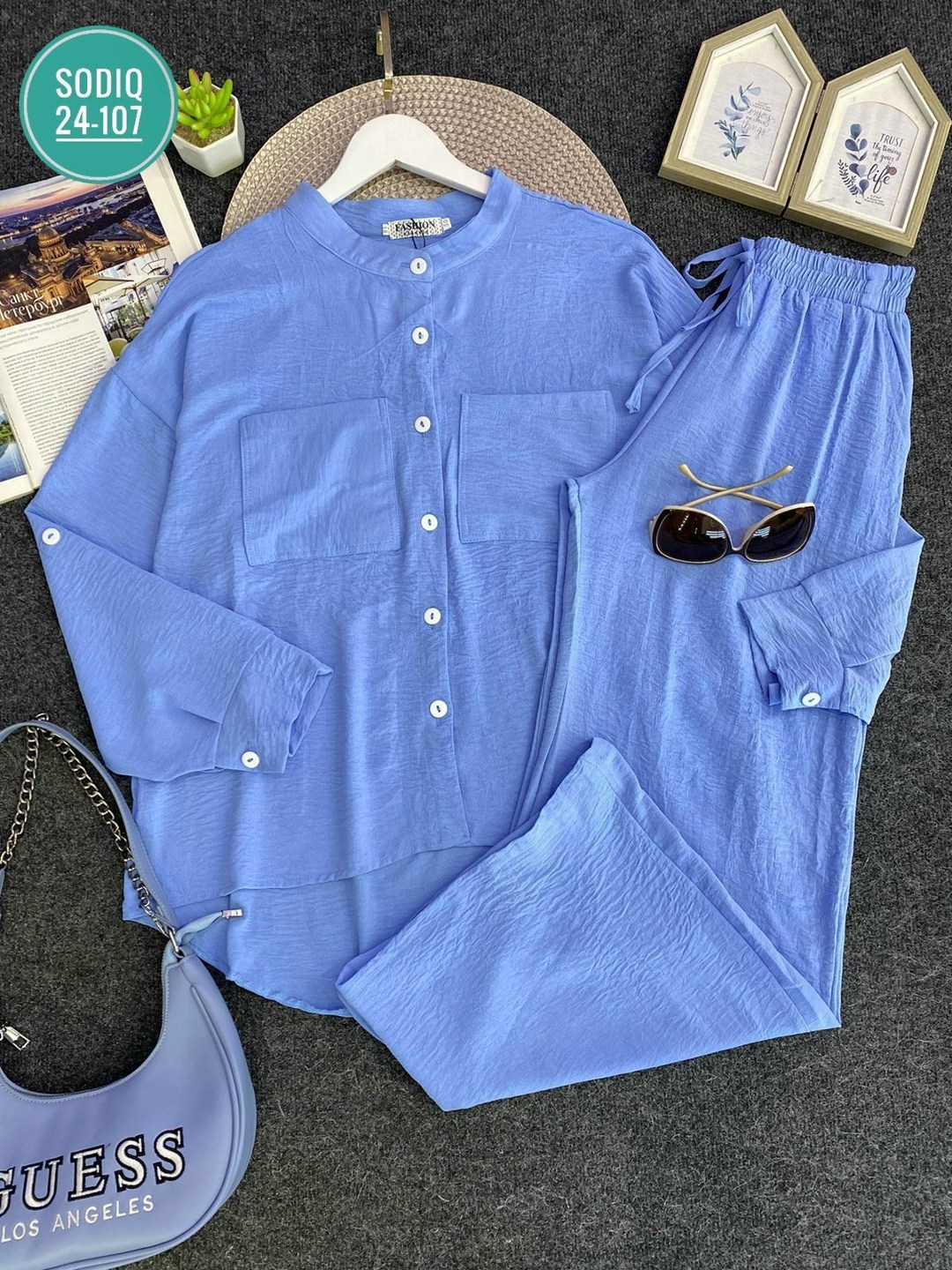 повседневный комплект из хлопка и льна однотонной рубашки и широких брюк на кулиске,женский комплект брюк с рубашкой,костюм брючный льняной,костюм с брюками,комплект одежды женский zara вечерний/празд