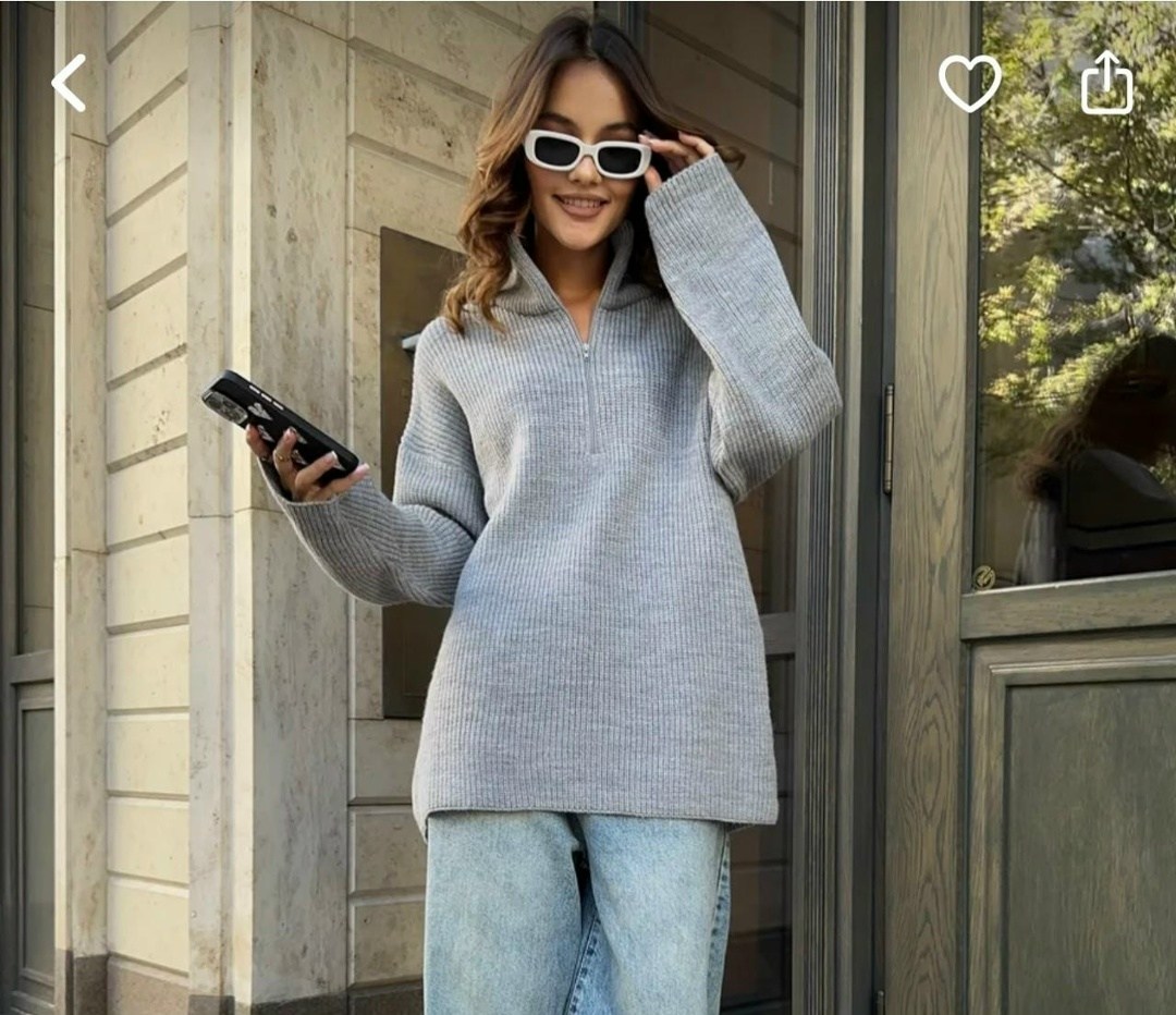 свитер женский,свитер оверсайз,свитер оверсайз с горлом вязаный на молнии,модный джемпер,свитер