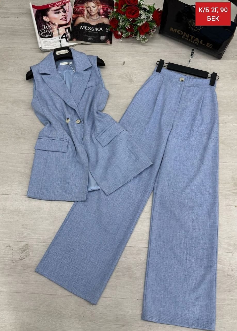 льняной костюм брючный,костюм женский брючный,костюм брючный с жилеткой,женский брючный костюм из двух предметов,брючный костюм женский 52 54