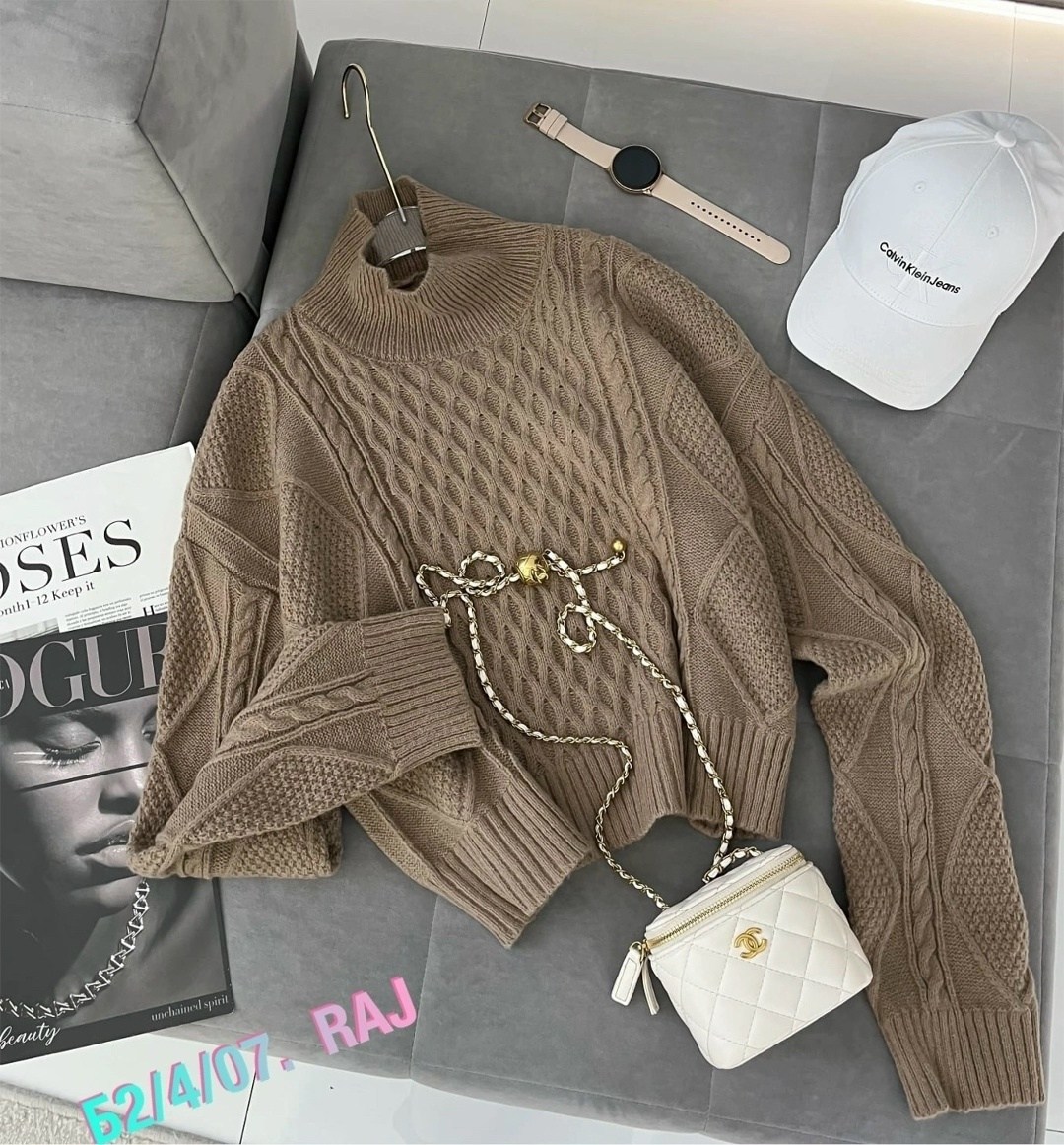 кроп-свитер крупной вязки с аранами кофейный,свитер вязка,свитер топ теплый вязаный молодежный,свитер топ теплый вязаный молодежный nazia shop,вязаный свитер