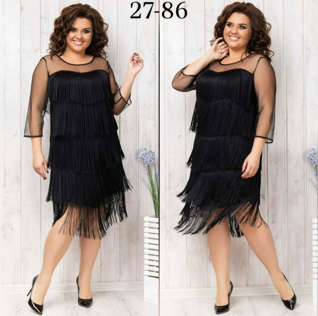 платье в размер ткань крепун декорировано бахромой,платье с бахромой для полных,платье с бахромой,платье с бахромой большого размера,платье с бахромой нарядное большой размер arno 478483059