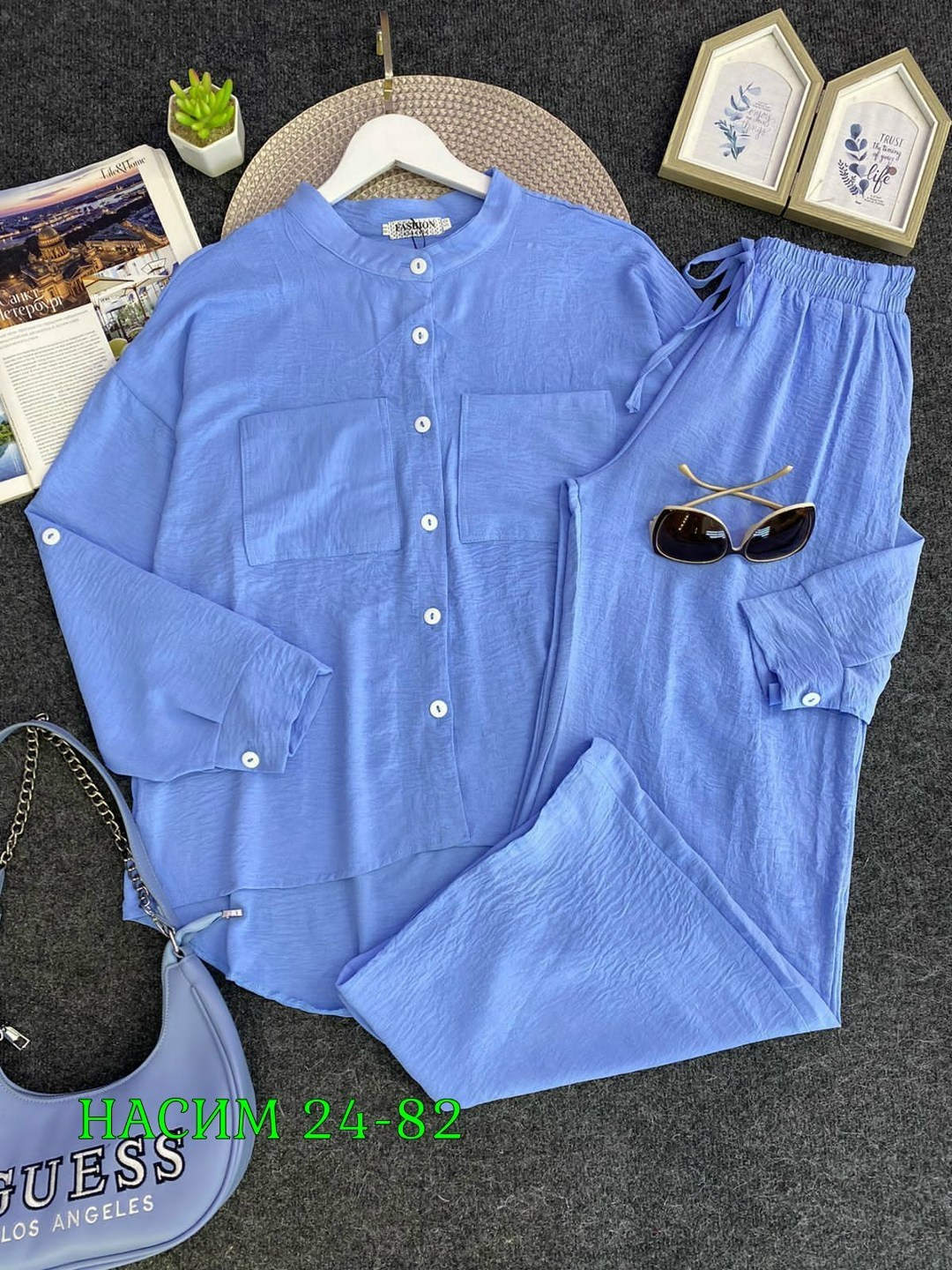 повседневный комплект из хлопка и льна однотонной рубашки и широких брюк на кулиске,брючный костюм из льна женский,костюм брючный льняной,костюм женский,стильные костюмы