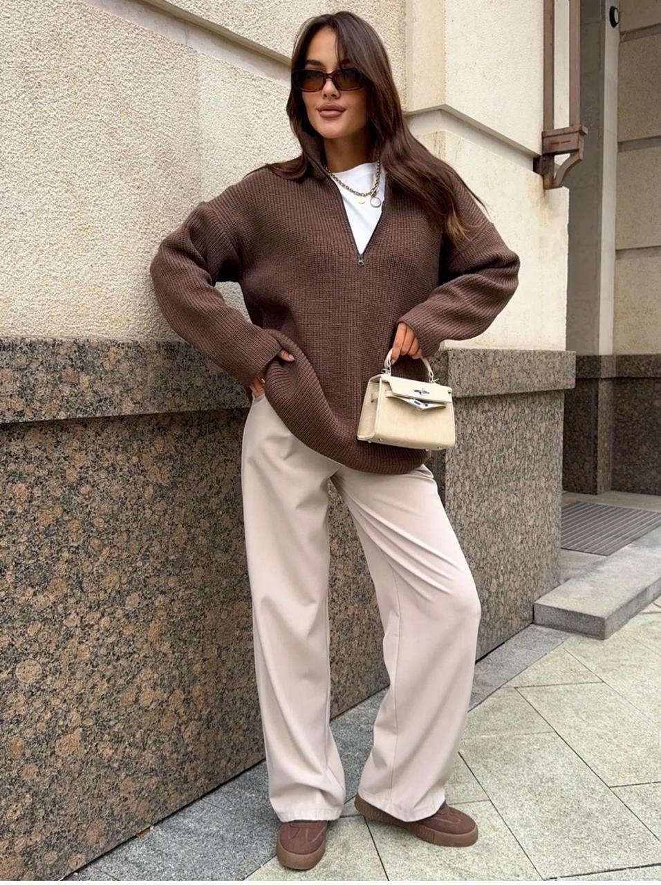 свитер женский,свитер оверсайз,свитер оверсайз с горлом вязаный на молнии,модный джемпер,свитер