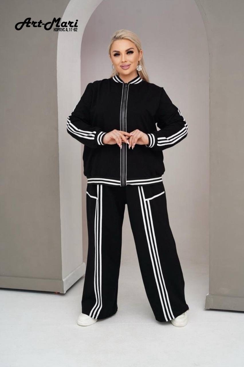 спортивный костюм больших размеров спорт шик lecalolady цвет черный,спортивный костюм больших размеров с брюками паллацо janna collection,спортивный костюм больших размеров спорт шик lecalolady 278180