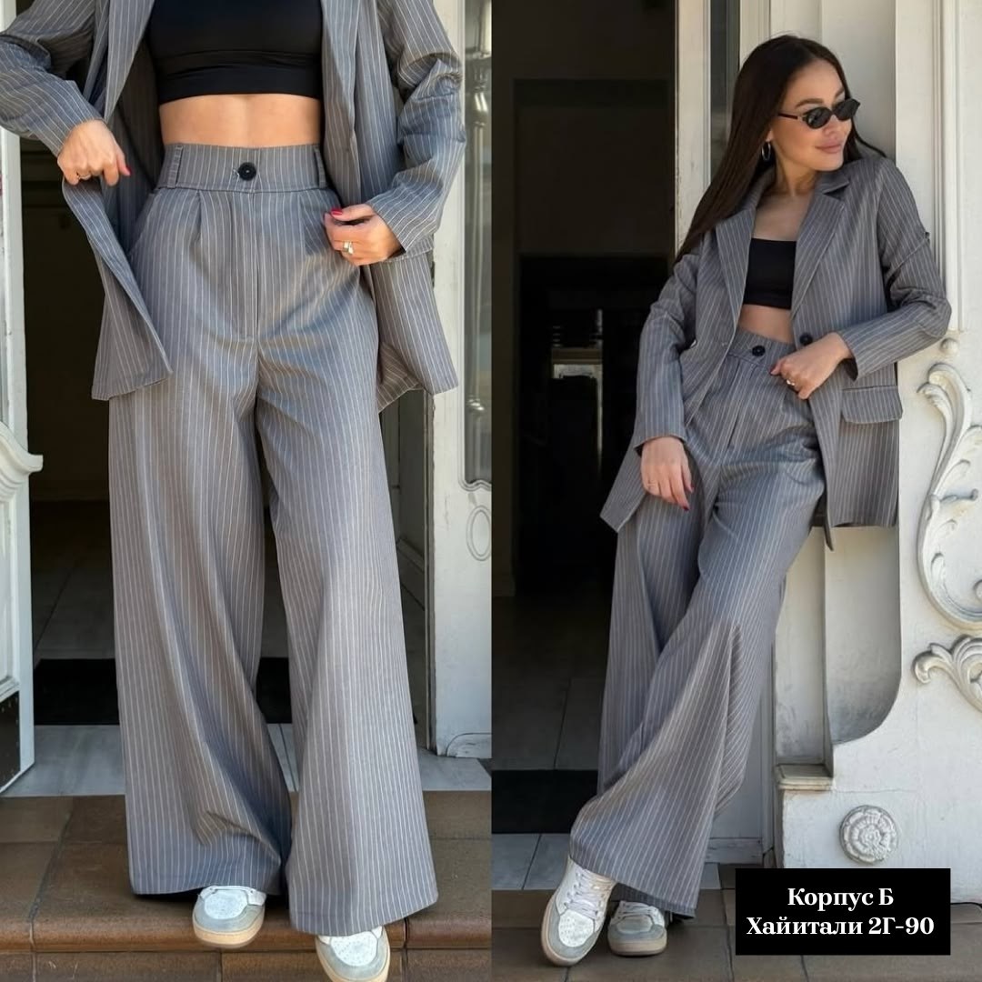 серый брючный костюм,костюм деловой женский,женские костюмы в полоску,костюм двойка,брючный костюм