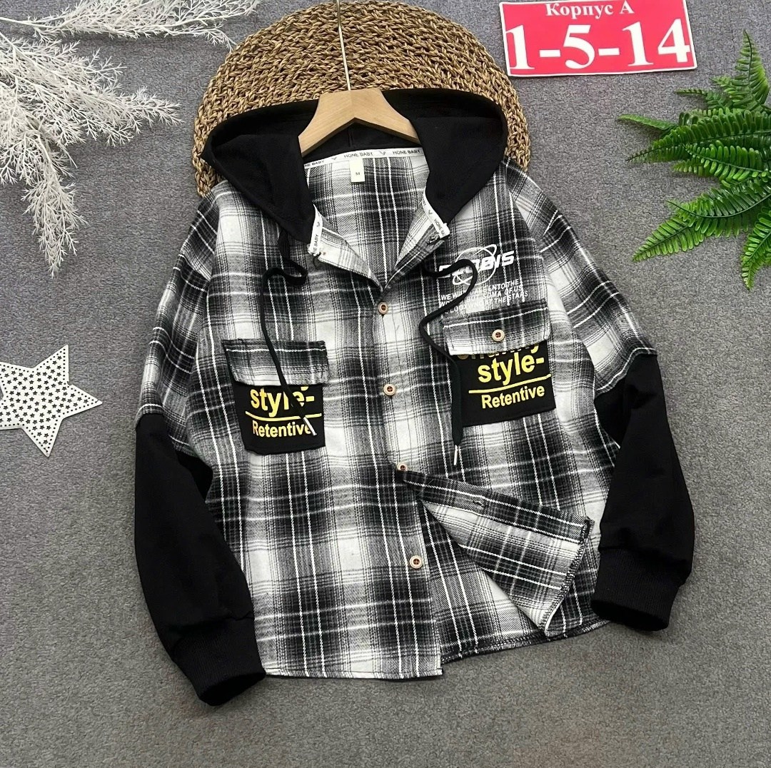 рубашка с капюшоном для мальчика,рубашка с капюшоном,рубашка в клетку с капюшоном р.122,рубашка в клетку с капюшоном для мальчика,теплая рубашка в клетку для мальчика