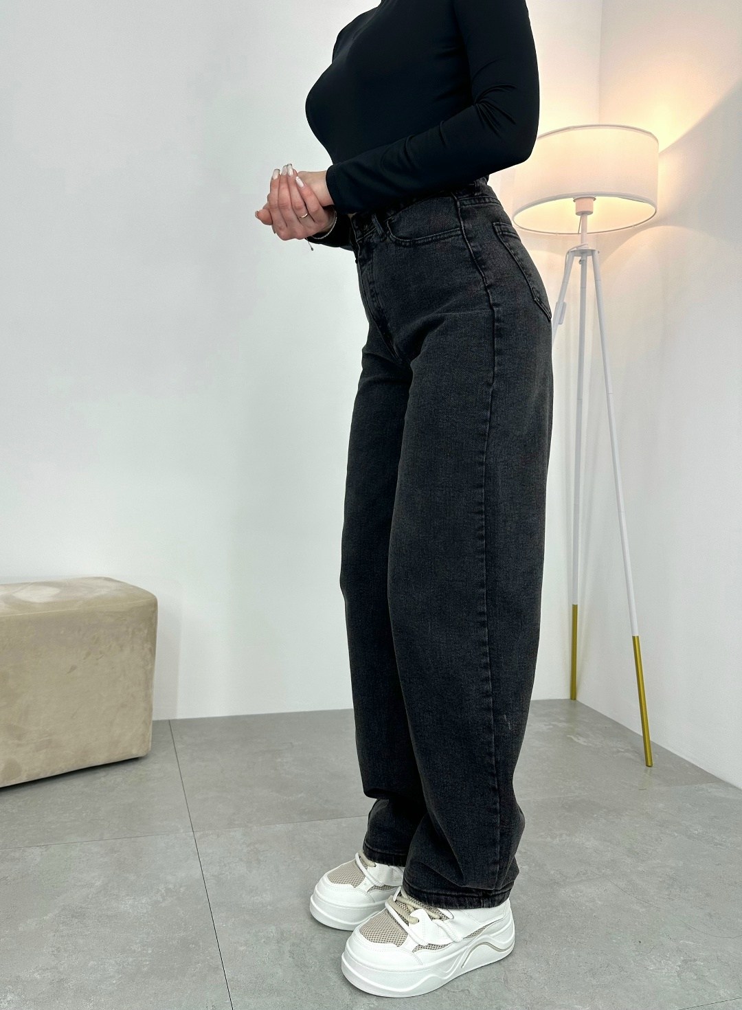 джинсы женский palmrich темно-серый меланж,джинсы широкие,женские джинсы,джинсы женский темно-серый меланж,широкие серые джинсы женские