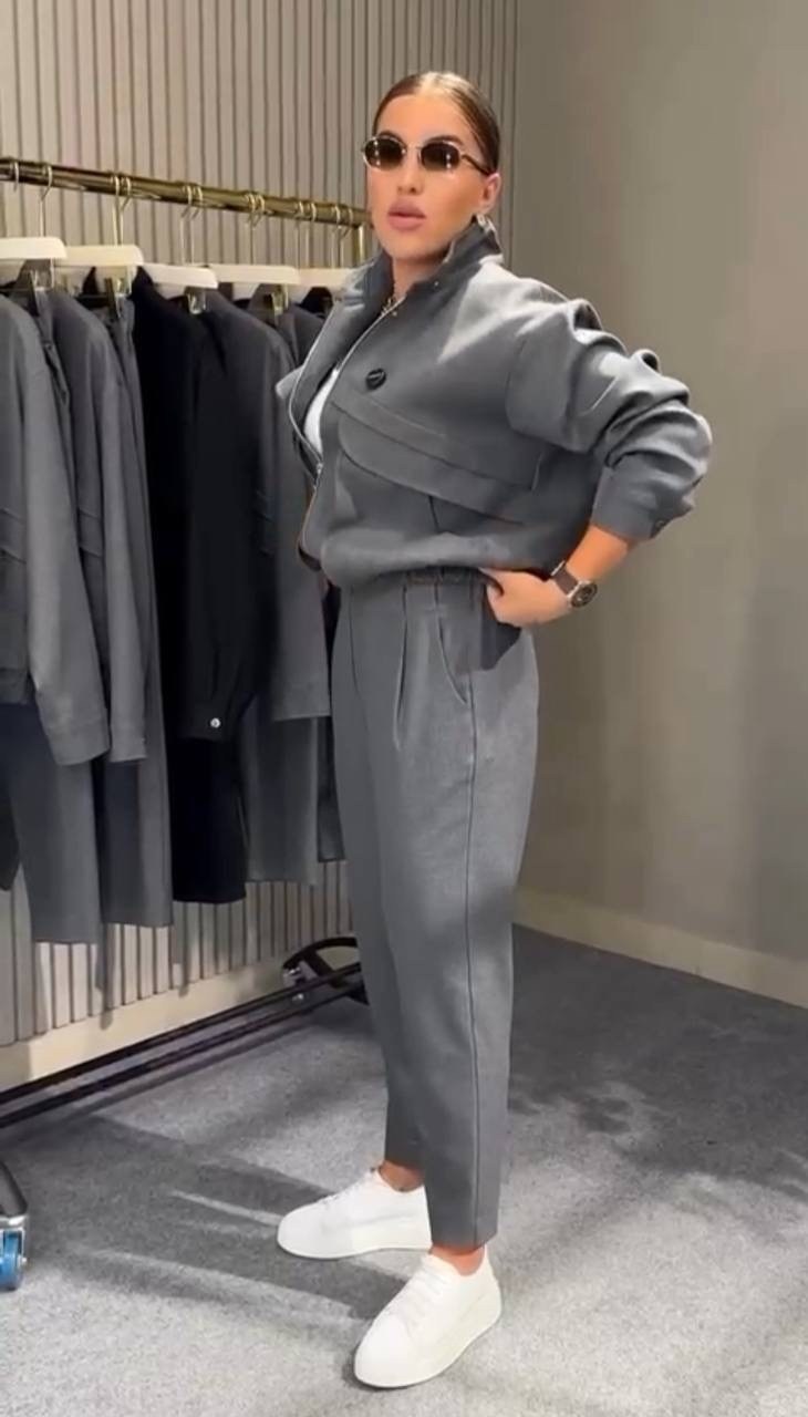 esrahelvaci zipper detailed grassy tracksuit set,esrahelvaci gray sweatsuits,костюм классический,esrahelvaci gray sweatsuit set