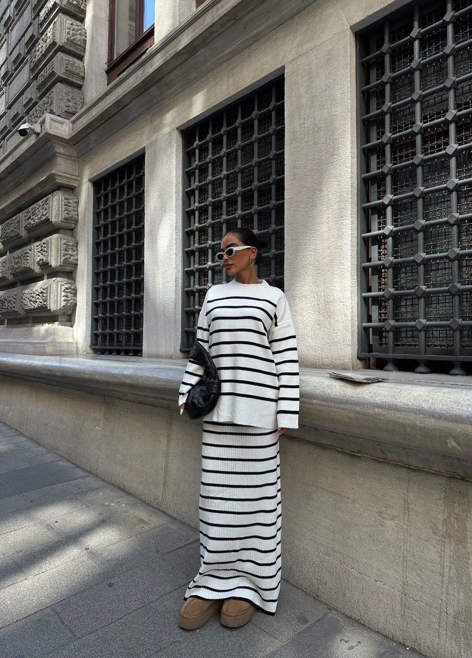 юбка в полоску,трикотажные костюмы,юбка оверсайз,костюм с юбкой в полоску