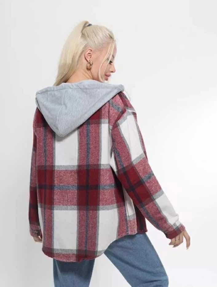 рубашка в клетку с капюшоном теплая оверсайз,рубашка женская в клетку,рубашка в клетку с капюшоном теплая,рубашка с капюшоном,рубашка в клетку женская оверсайз