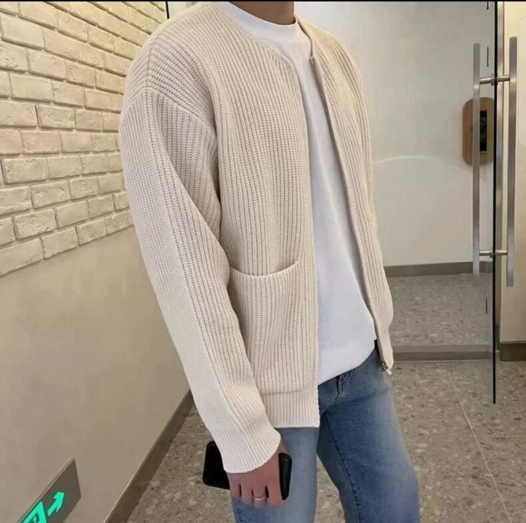 мужской вязаный кардиган,мужские кардиганы,модный вязаный кардиган,кардиган на молнии мужской,мужской трикотажный кардиган на молнии с высоким воротником