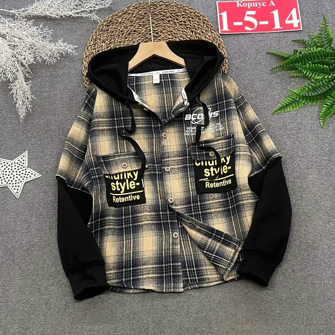 рубашка с капюшоном для мальчика,рубашка с капюшоном,рубашка в клетку с капюшоном р.122,рубашка в клетку с капюшоном для мальчика,теплая рубашка в клетку для мальчика