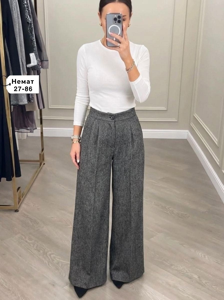 брюки палаццо светло-серые,брюки палаццо,брюки палаццо kiazo размер 42 серый,женские брюки палаццо,брюки палаццо luxechic серый меланж размер 52