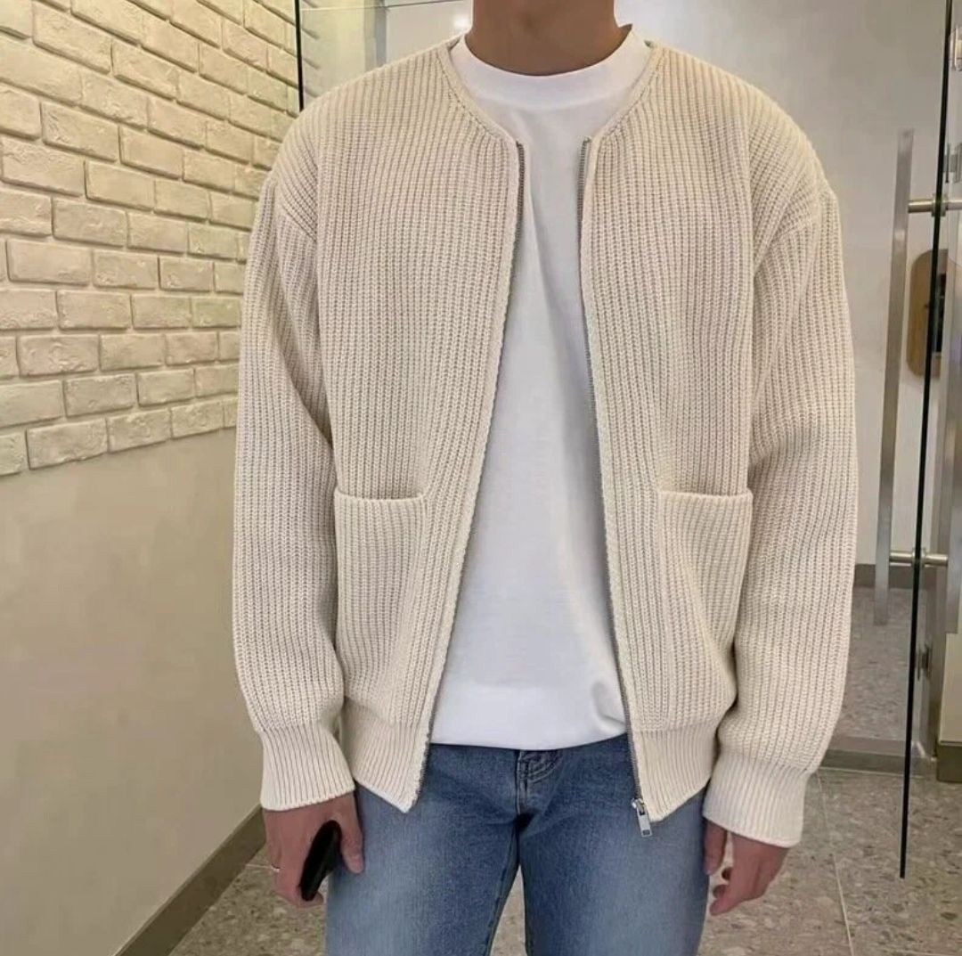 мужской вязаный кардиган,мужские кардиганы,модный вязаный кардиган,кардиган на молнии мужской,мужской трикотажный кардиган на молнии с высоким воротником