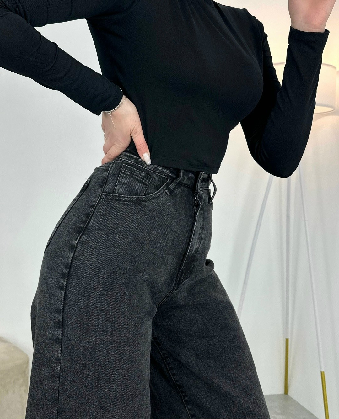 джинсы женский palmrich темно-серый меланж,джинсы широкие,женские джинсы,джинсы женский темно-серый меланж,широкие серые джинсы женские