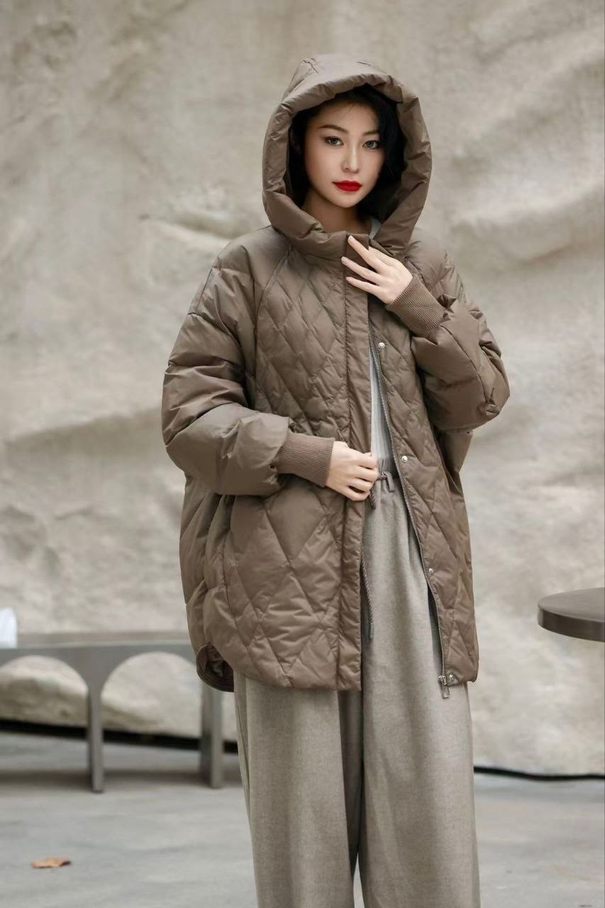 куртка женская,куртка демисезонная оверсайз с капюшоном,куртка теплая,стеганая куртка оверсайз,женская длинная куртка на 90% белом утином пуху с капюшоном