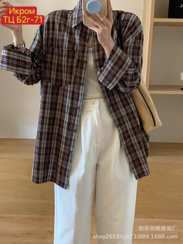 кореан стайл клетчатая рубашка,клетчатая рубашка,клетчатая рубашка женская,повседневная рубашка,женская рубашка в клетку