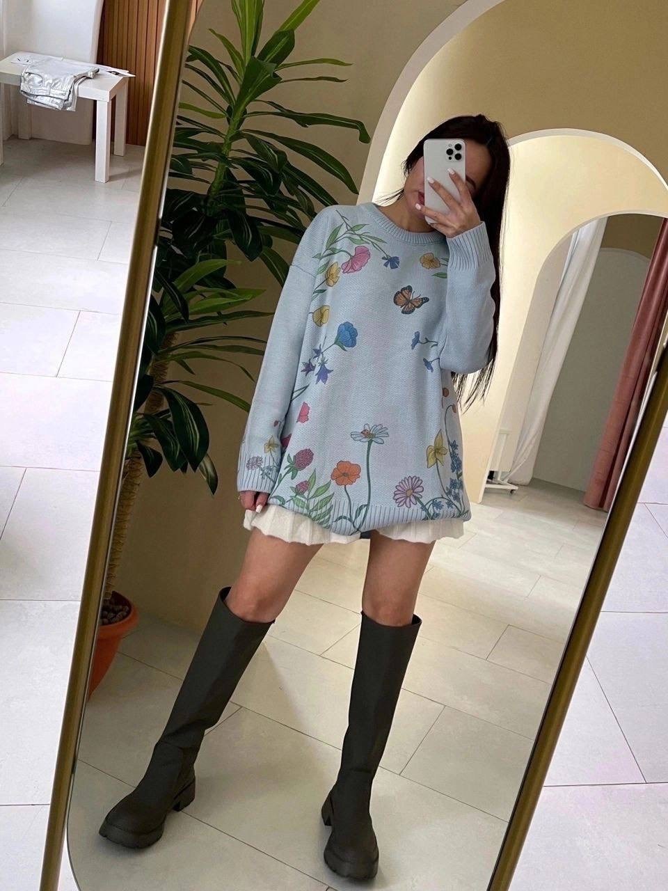 кофта оверсайз с принтом,кофта оверсайз,свитшот женская,голубой свитшот,джемпер голубой