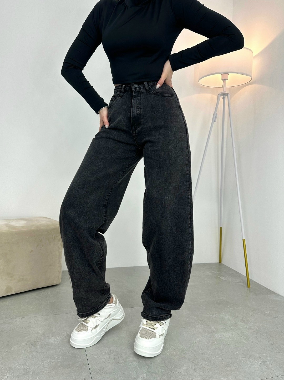 джинсы женский palmrich темно-серый меланж,джинсы широкие,женские джинсы,джинсы женский темно-серый меланж,широкие серые джинсы женские