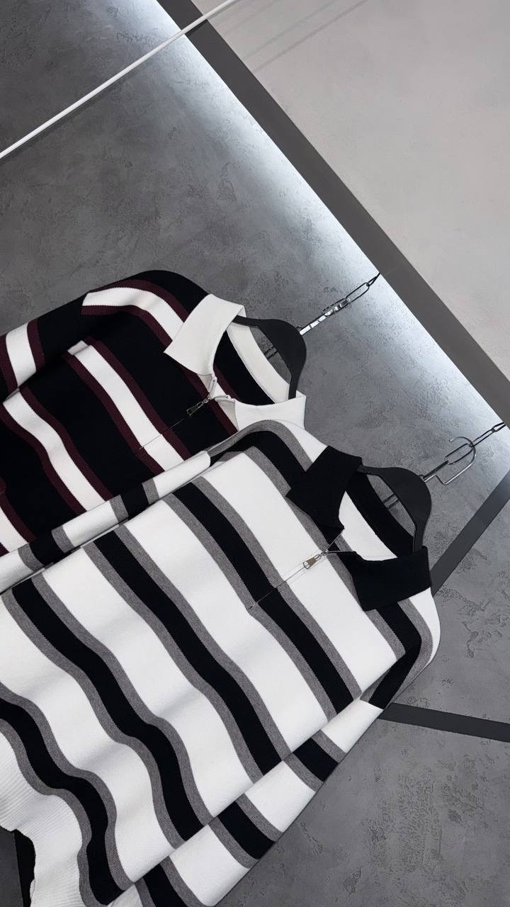 свитер в полоску женский,трикотажный свитер на молнии с воротником-поло,женский трикотажный свитер в полоску,джемпер в полоску с молнией,свитер пуловер