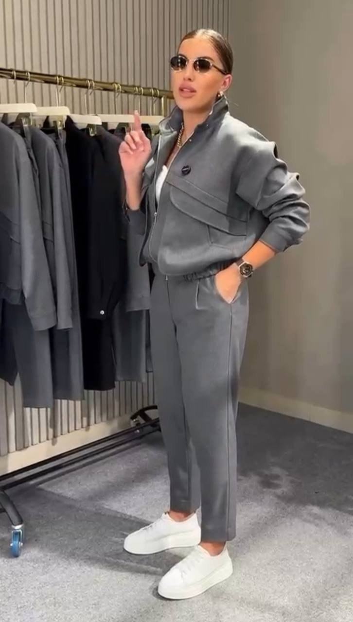 esrahelvaci zipper detailed grassy tracksuit set,esrahelvaci gray sweatsuits,костюм классический,esrahelvaci gray sweatsuit set