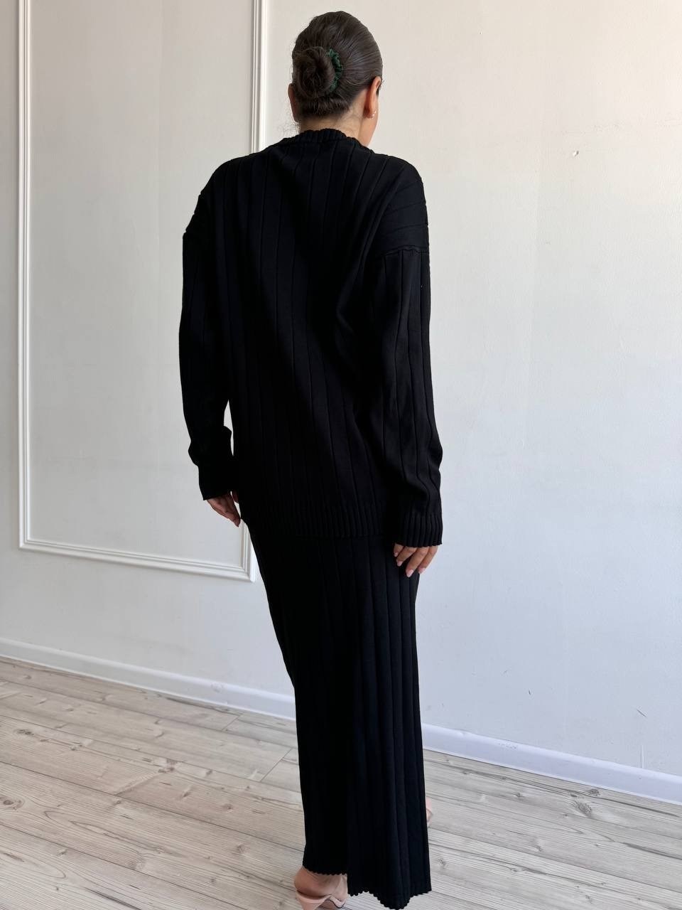 трикотажный костюм с юбкой,костюм трикотажный с юбкой миди emberens,костюм трикотажный вязаный с юбкой emberens цвет черный,трикотажный костюм с юбкой миди,костюм трикотажный вязаный с юбкой emberens