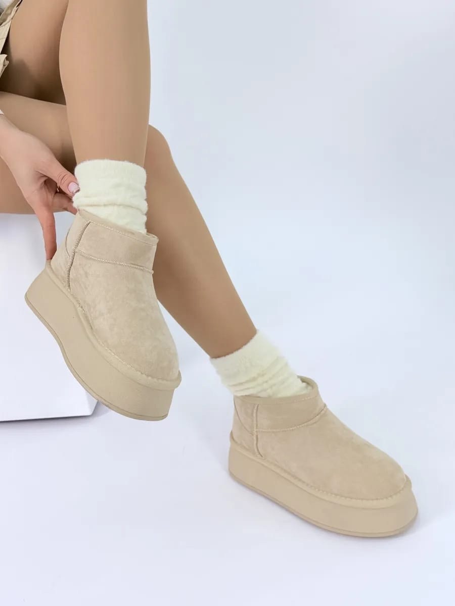 угги женские,,угги basvello,угги зимние укороченные на платформе натуральная замша,угги зимние camidy цвет светло-бежевый