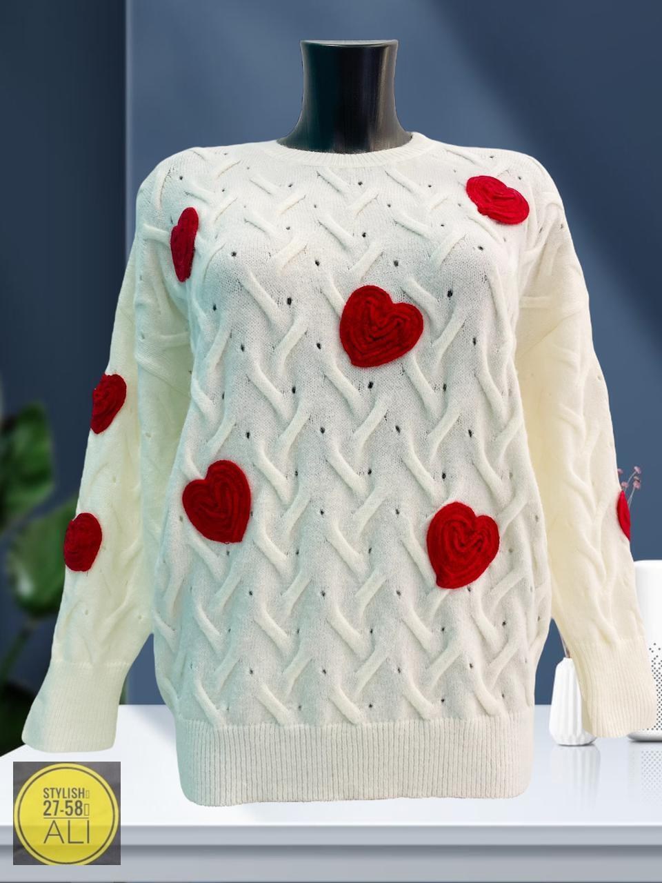 свитер девочки,женский свитер вязаный с узором и сердечками,модные свитера,детский свитер,вязаный свитер для девочек