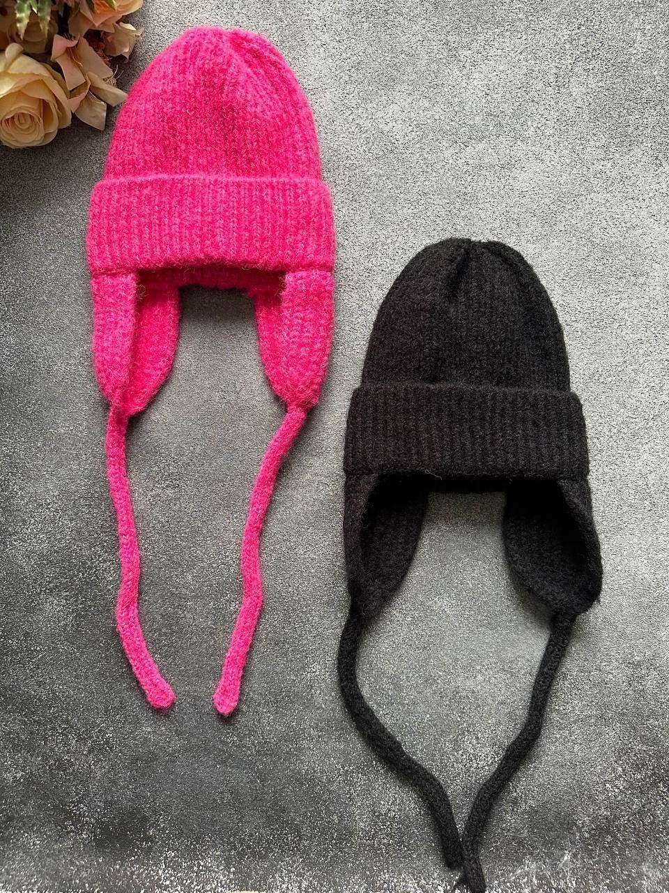 вязаные шапки,шапка-ушанка спицами,вязаная шапка зайка,детская вязаная шапка,детская шапка ушанка спицами