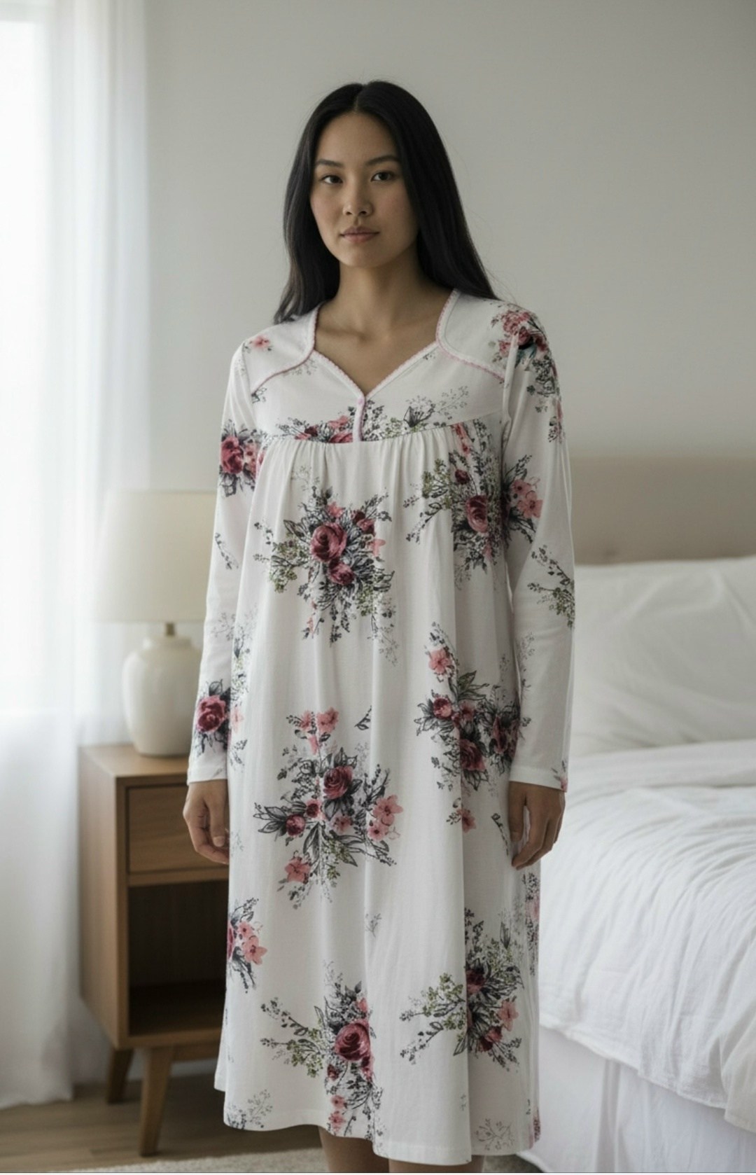 женская ночная сорочка,ночная сорочка,сорочка женская,сорочка ночная женская с длинным рукавом,ночная сорочка женская хлопок