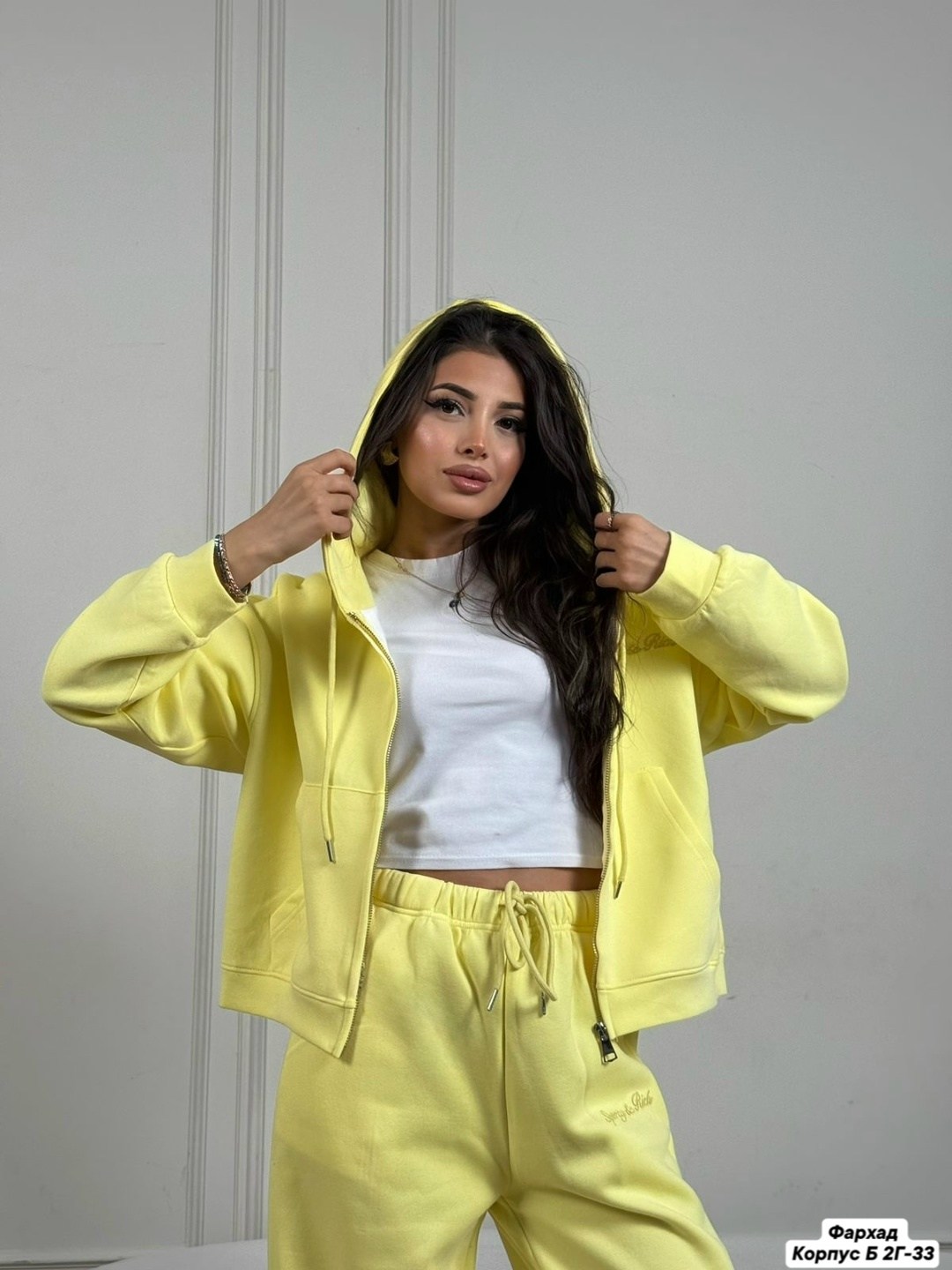 женский спортивный костюм,костюм женский,костюм женский спортивный толстовка и штаны арт. 1139379,спортивный костюм,костюм спортивный на молнии палаццо с кулиской liya цвет желтый