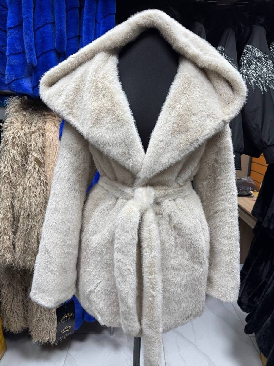 шубка из эко меха под норку с капюшоном,шуба эко мех под норка с капюшоном,женская шуба,шуба из натурального меха мутон-керли,шубка