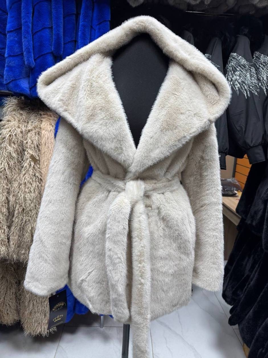 шубка из эко меха под норку с капюшоном,шуба эко мех под норка с капюшоном,женская шуба,шуба из натурального меха мутон-керли,шубка