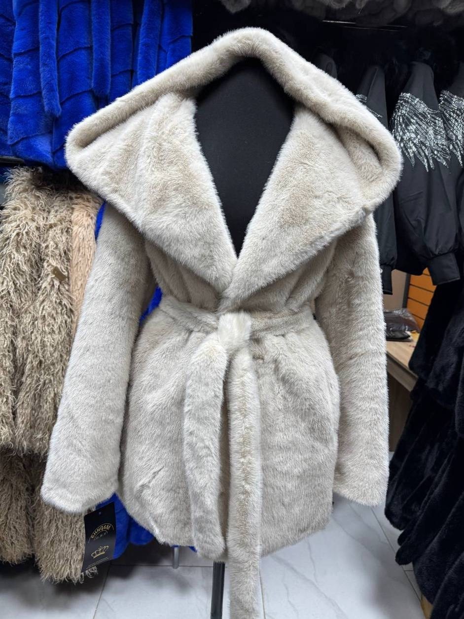 шубка из эко меха под норку с капюшоном,шуба эко мех под норка с капюшоном,женская шуба,шуба из натурального меха мутон-керли,шубка